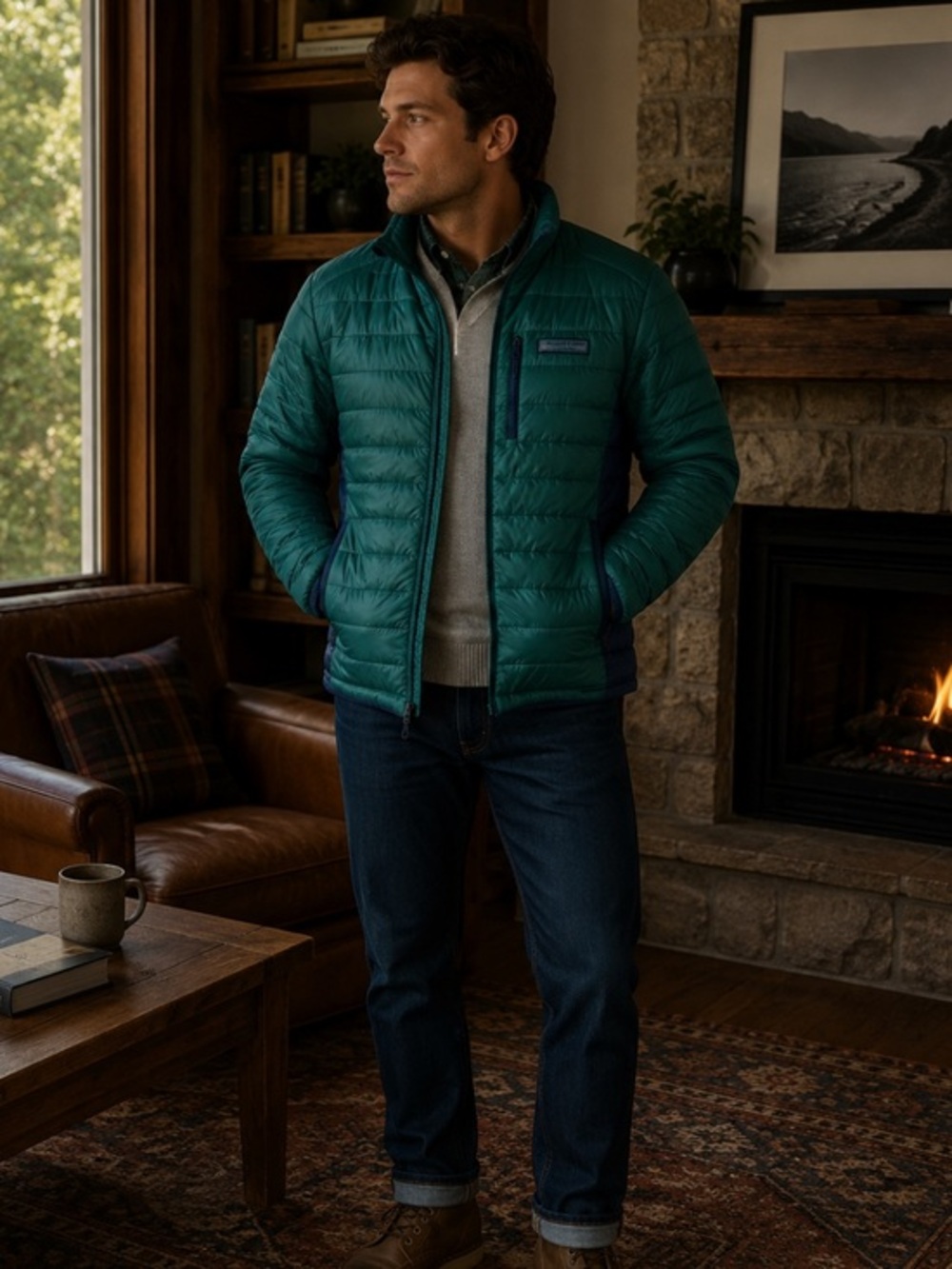 Vineyard Vines Primaloft Packable Channel Jacket, green/navy blue, Size XS, NWT